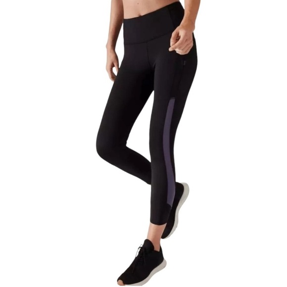 Athleta Ultimate Stash Colorblock black and purple medium leggings - Picture 1 of 15